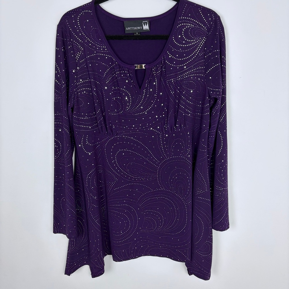 Antthony Purple Empire Waist Babydoll Blouse Witchy Asymmetric Hem Size Medium